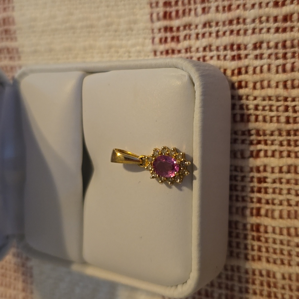 Gold Necklace with Pink Gemstone Pendant